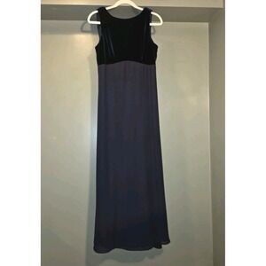 Vintage Rhapsody Maxi Dress Low Back Velvet Formal Elegant 90s Glam Navy Blue